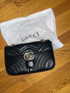 Gucci Black Quilted Leather Shoulder Bag with Gold GG